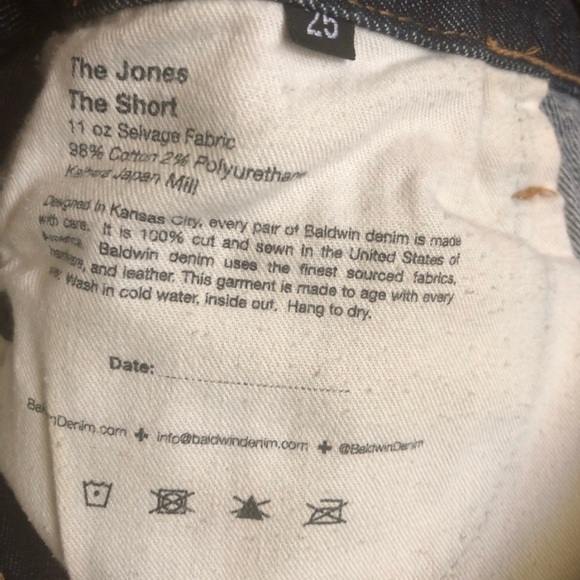Baldwin selvedge denim jean shorts blue cuffed size 25 - Picture 11 of 11